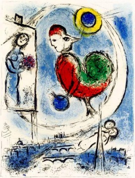Litografía en color El gallo sobre París contemporánea Marc Chagall Pinturas al óleo